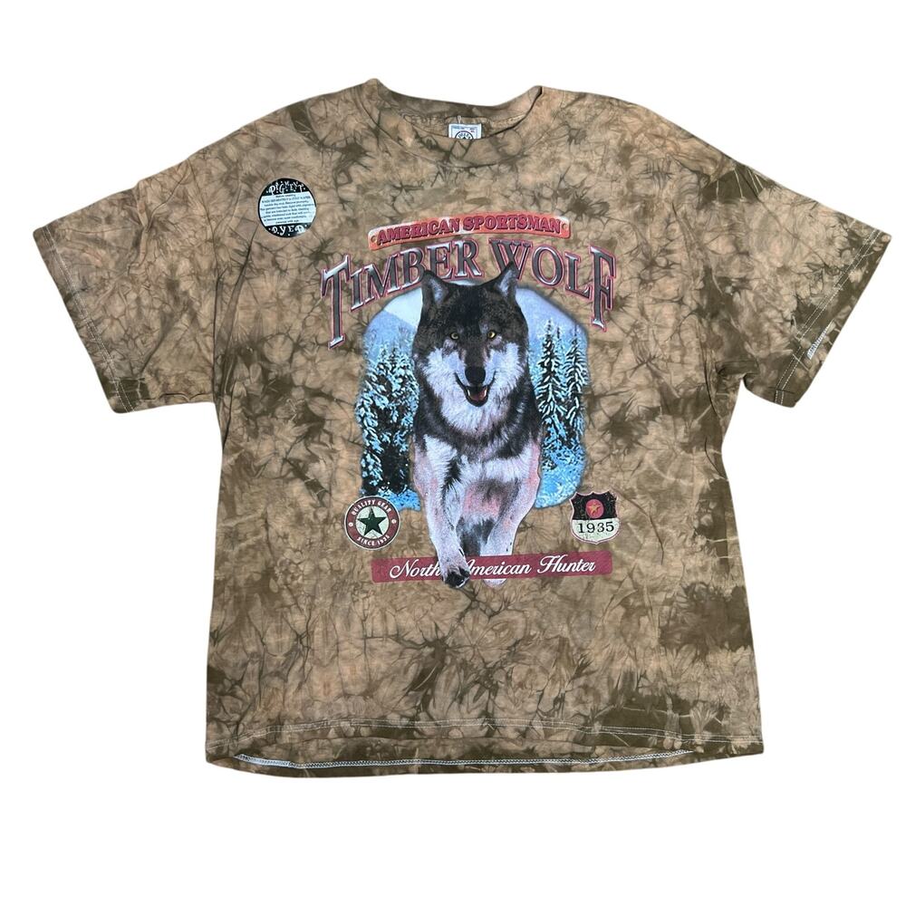 Vintage 90s TShirt Delta Size Large Brown Tie Dye Timber Wolf Graphic Print NWT